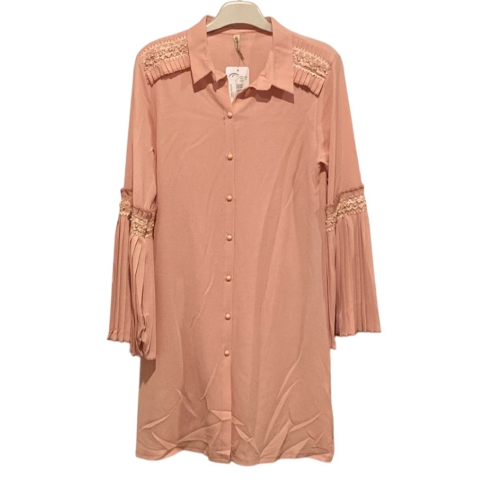 Women’s Dress Made In Turkey Knee Length Long Sleeve Powder Pink Size S
